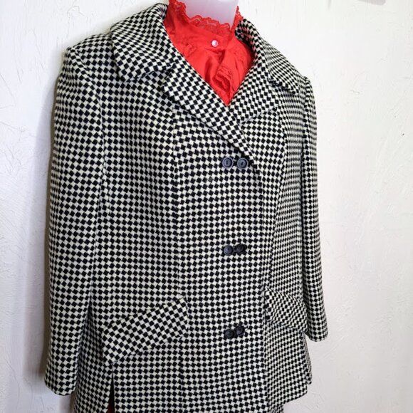 Vintage 60s Houndstooth Skirt Suit Womens L Plaid Jacket Pencil Skirt Set - Picture 4 of 12